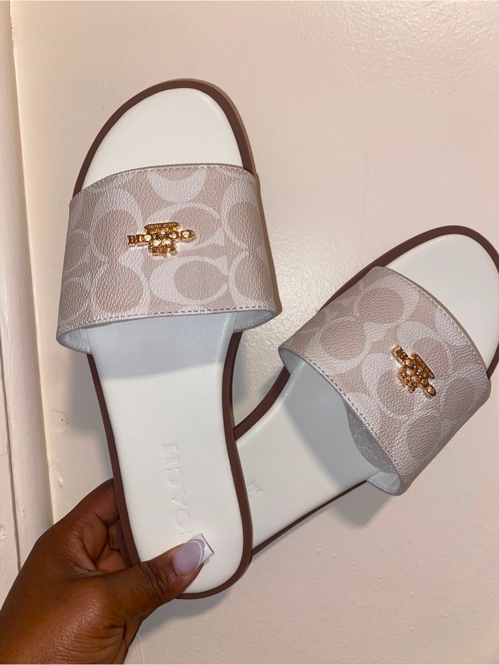 Coach Women's Pale Pink Signature Slide Sandals